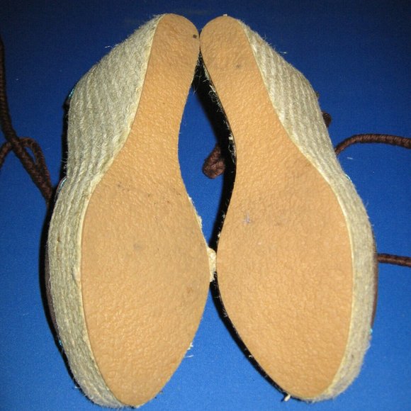 Colin Stuart Lace Up Espadrille Platform Wedges Size 8 Brown Turquoise Boho - Picture 6 of 7